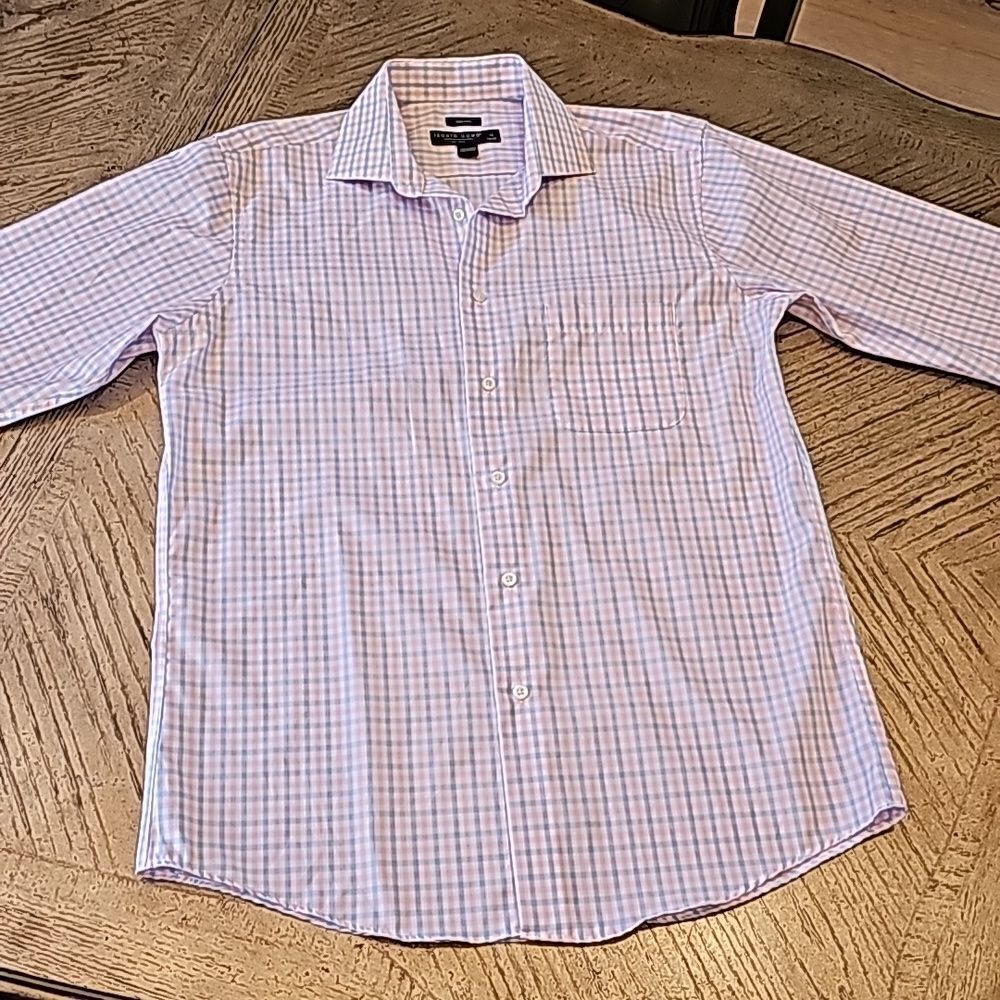 Mens non iron cotton Pronto Uomo plaid dress shirt size 16 32/33